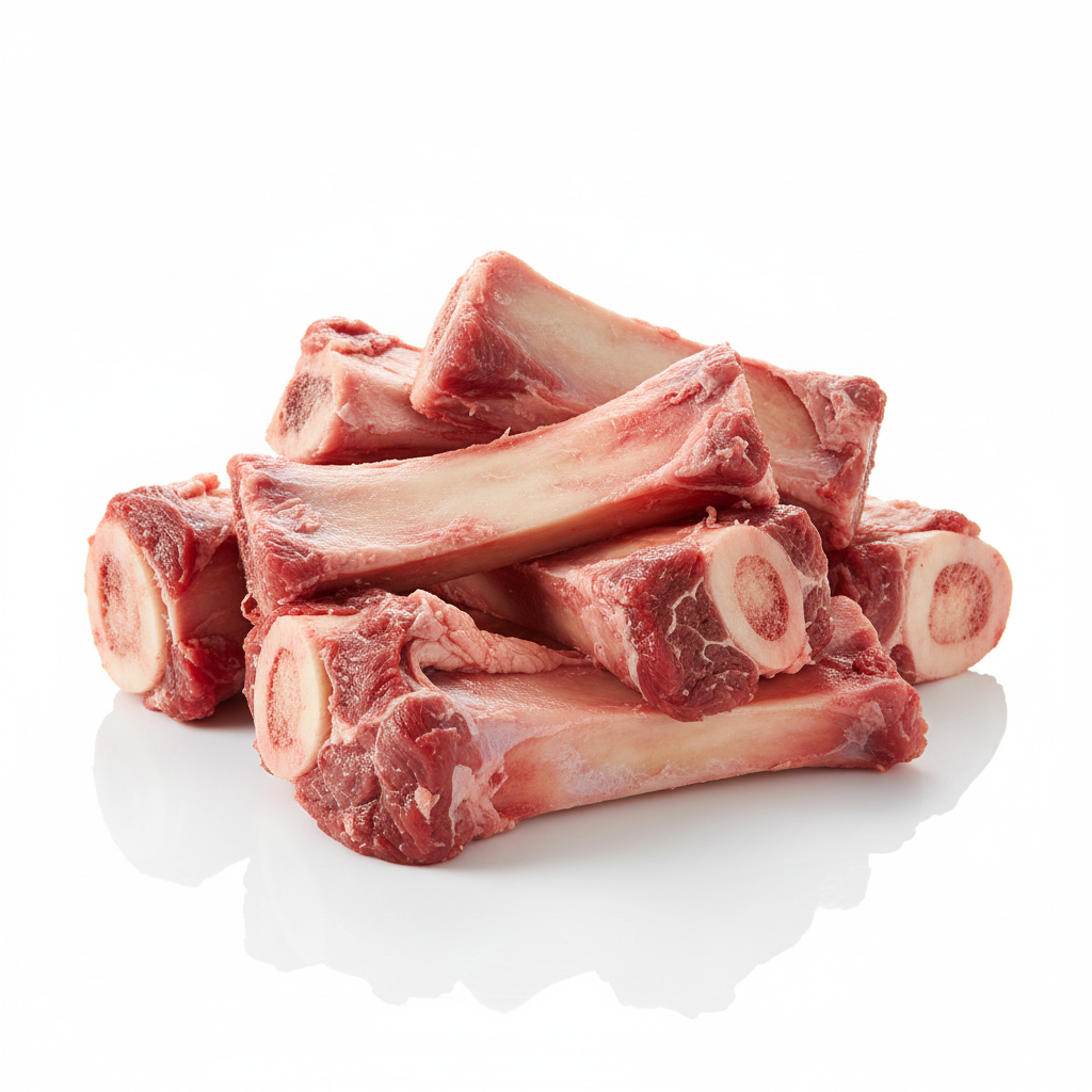 Beef Bones are packed full of collagen and essential nutrients, making them perfect for creating the absolute best beef broth. Coming in approximately 5-8lb packs, these bones are ideal for slow-simmered broths and stocks.

Make me a photo of this product on a 1:1 white background