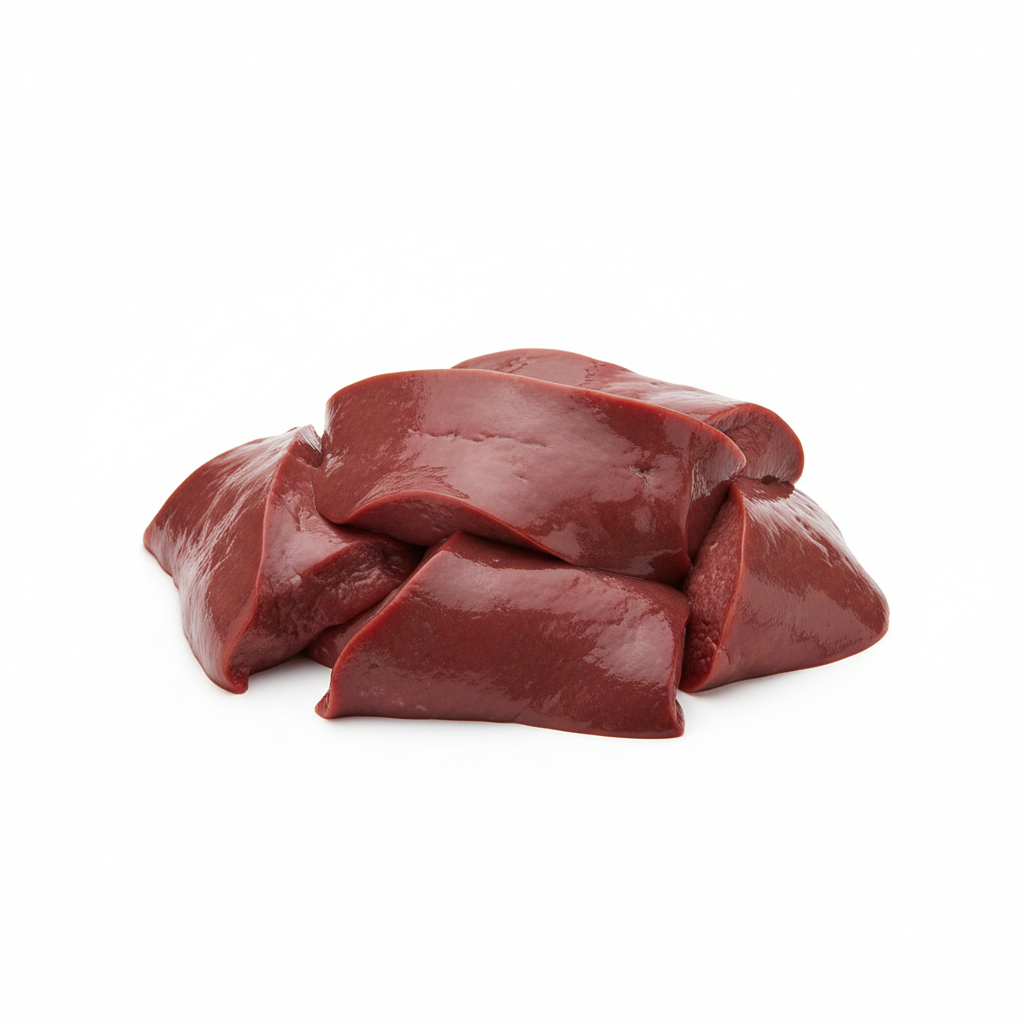 Beef Liver is a true superfood, packed with important nutrients to keep you feeling your best. Coming in approximately 1lb packs, this nutrient-dense organ meat is an excellent addition to any health-conscious diet.

Make me an image of this product on a 1:1 white background